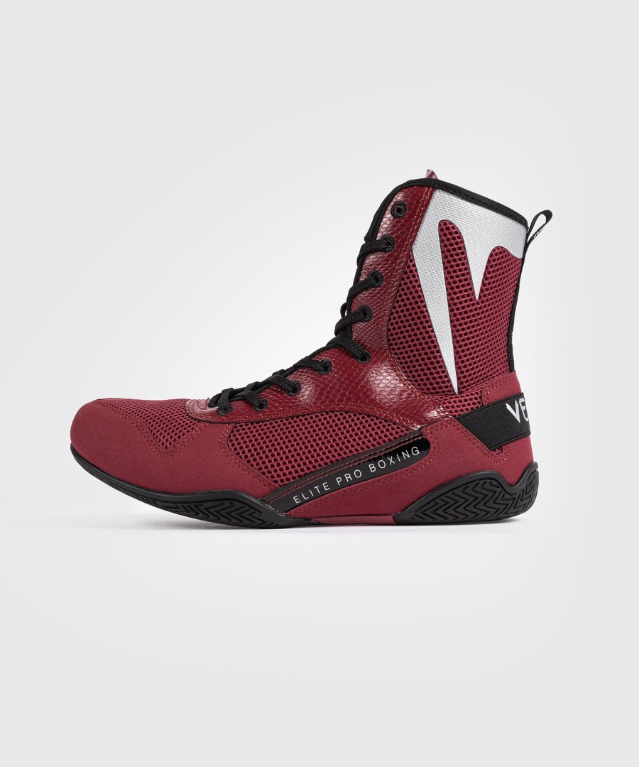 venum elite boxing shoes - burgundy silver