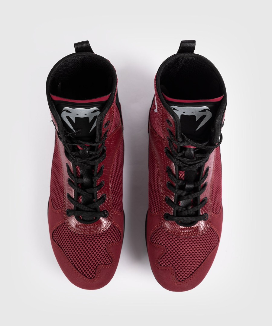 venum elite boxing shoes - burgundy silver