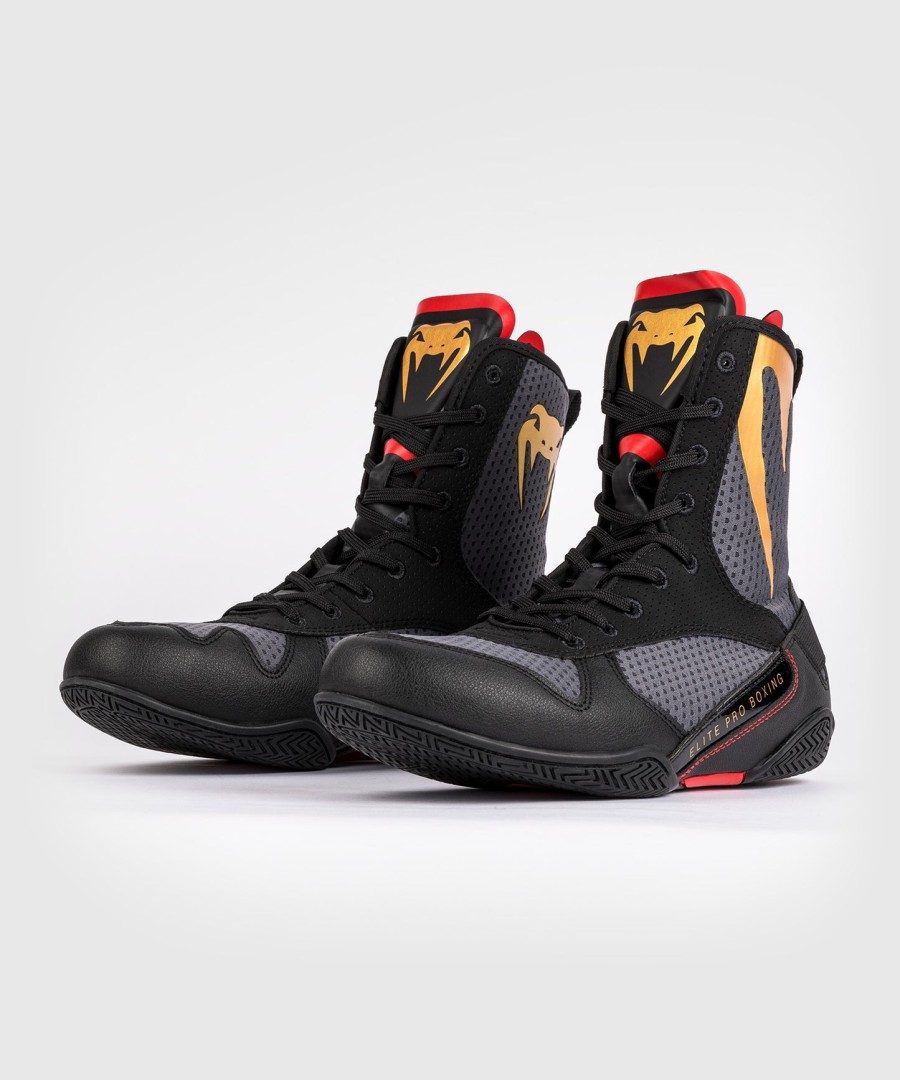 venum elite boxing shoes - storm grey gold