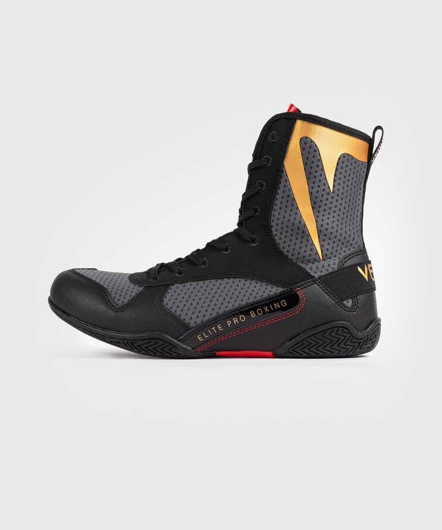 venum elite boxing shoes - storm grey gold