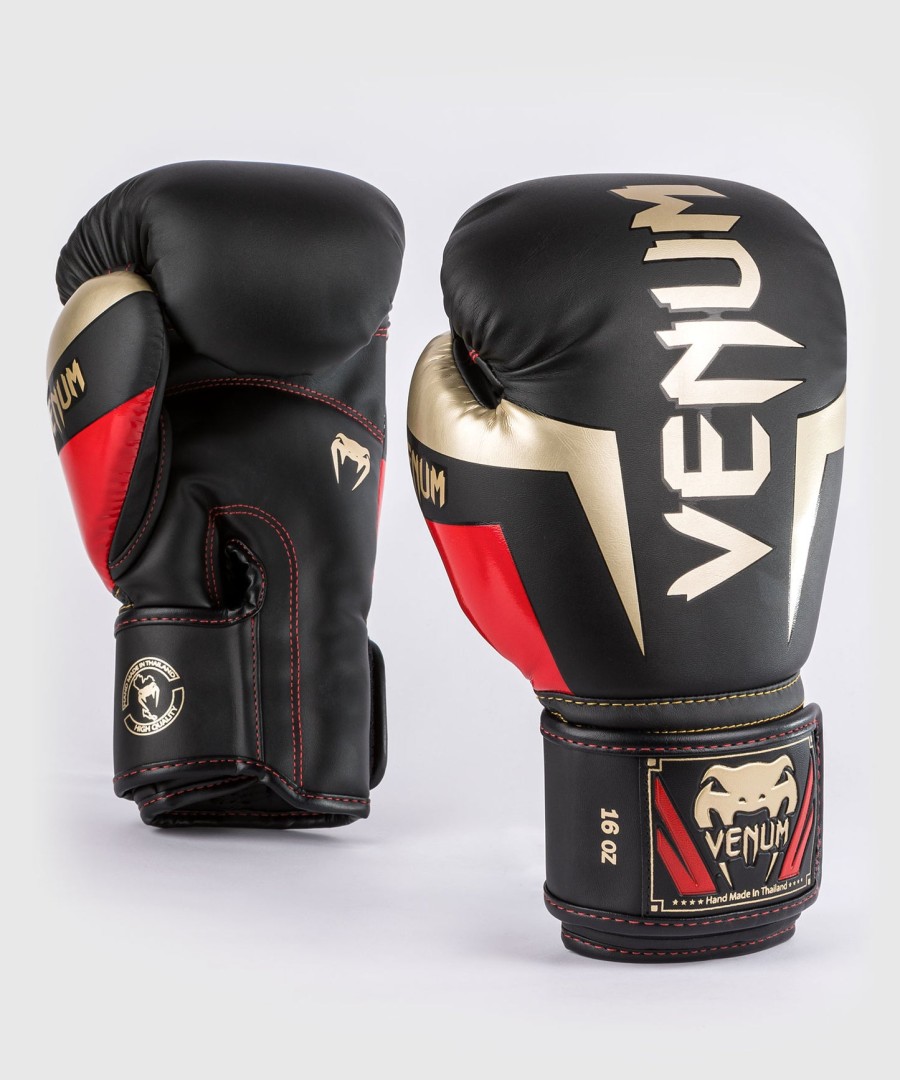 venum elite boxing gloves - blackgoldred