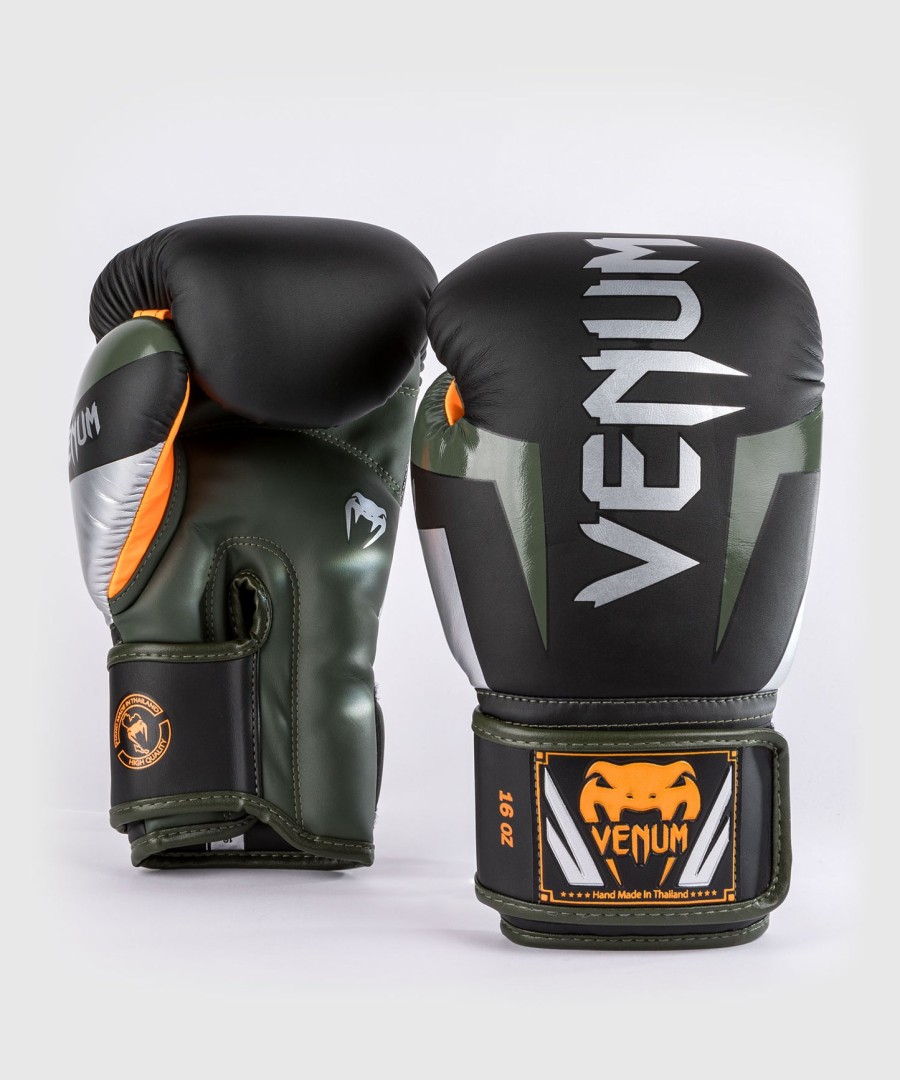 venum elite boxing gloves - blacksilverkaki