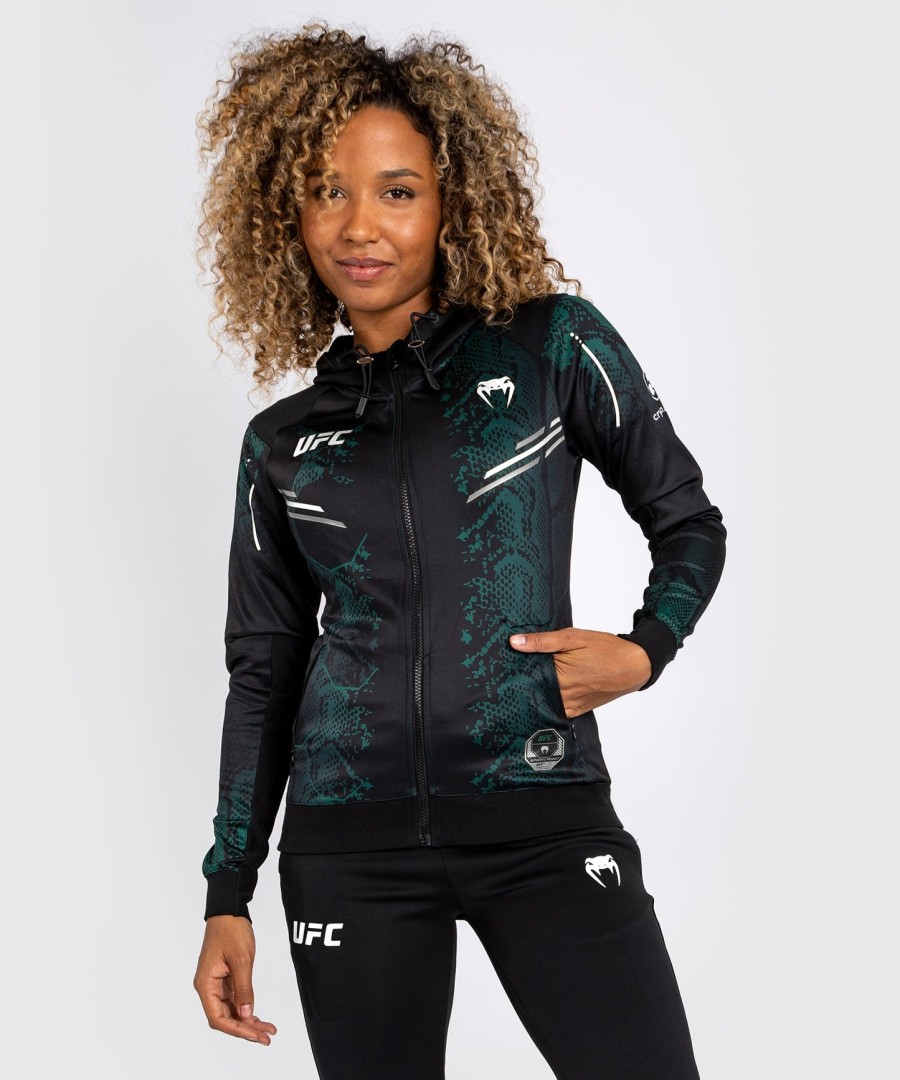 ufc adrenaline by venum authentic fight night women walkout hoodie - emerald edition - greenblack