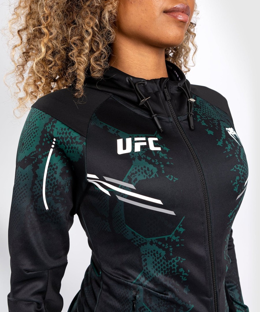 ufc adrenaline by venum authentic fight night women walkout hoodie - emerald edition - greenblack