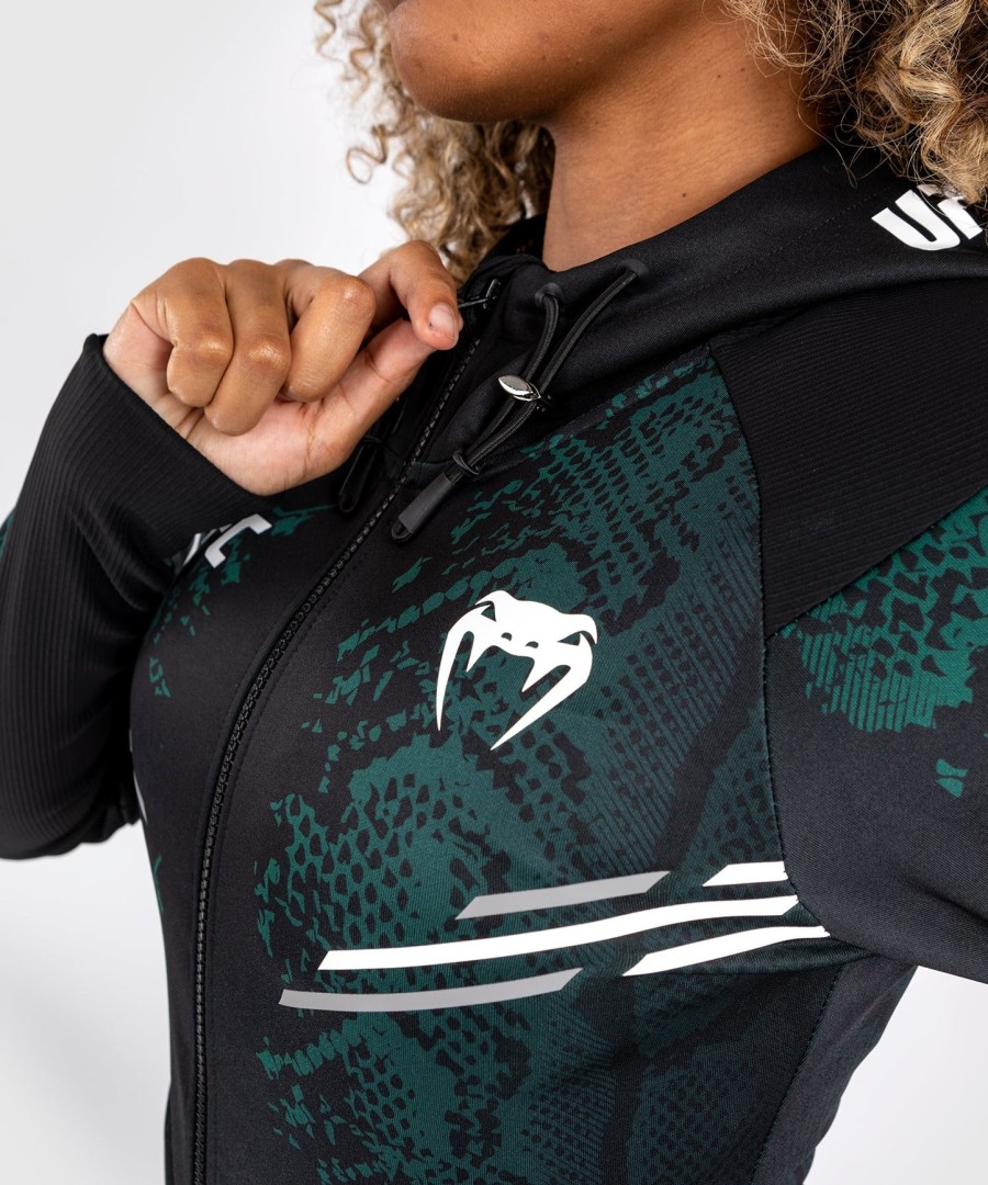 ufc adrenaline by venum authentic fight night women walkout hoodie - emerald edition - greenblack