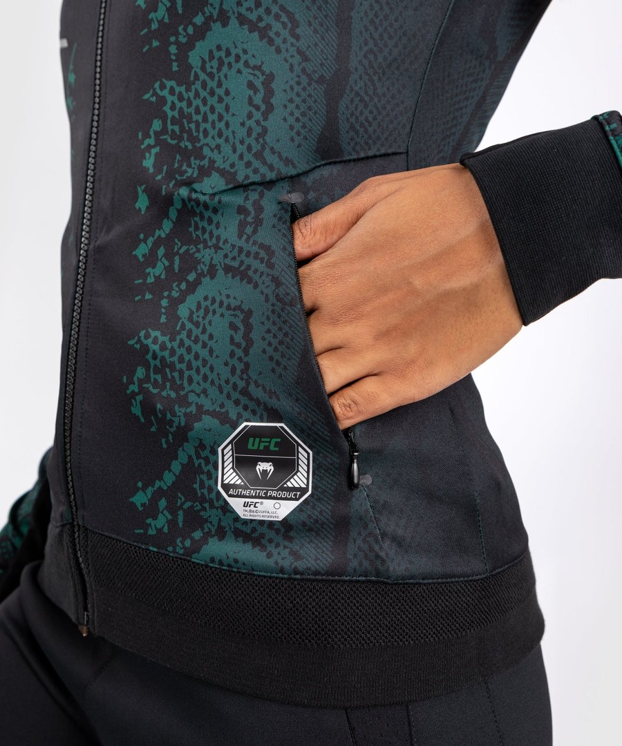 ufc adrenaline by venum authentic fight night women walkout hoodie - emerald edition - greenblack