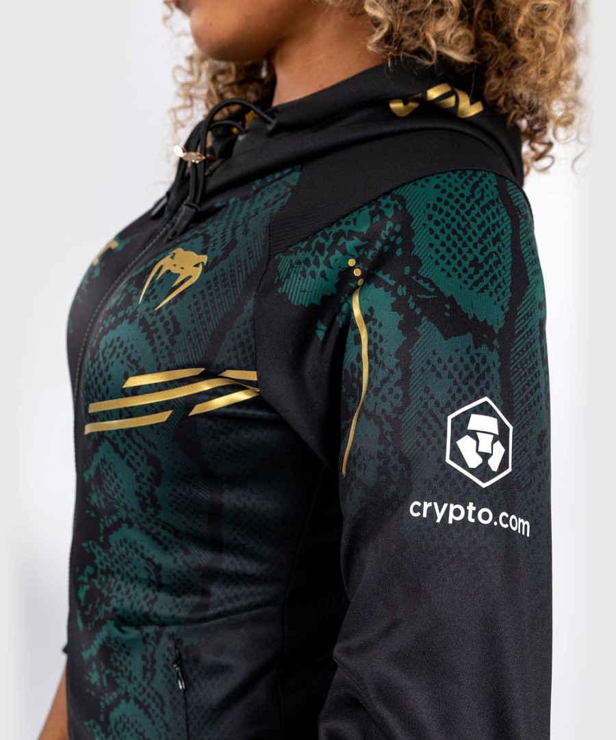 ufc adrenaline by venum authentic fight night women walkout hoodie - emerald edition - greenblackgold