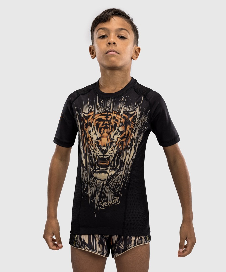 venum tiger kids short sleeve rashguard - blackneon orange