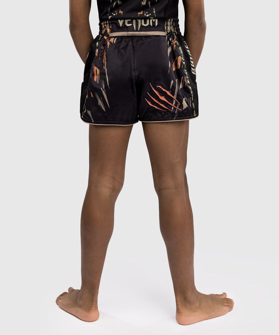 venum tiger kids muay thai shorts - blackneon orange